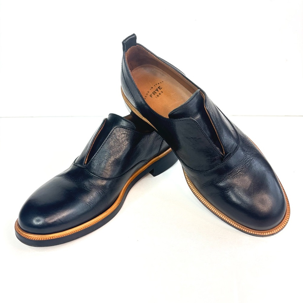 Frye Black Leather Annie Slip-on Loafers Made in Italy Size 5.5